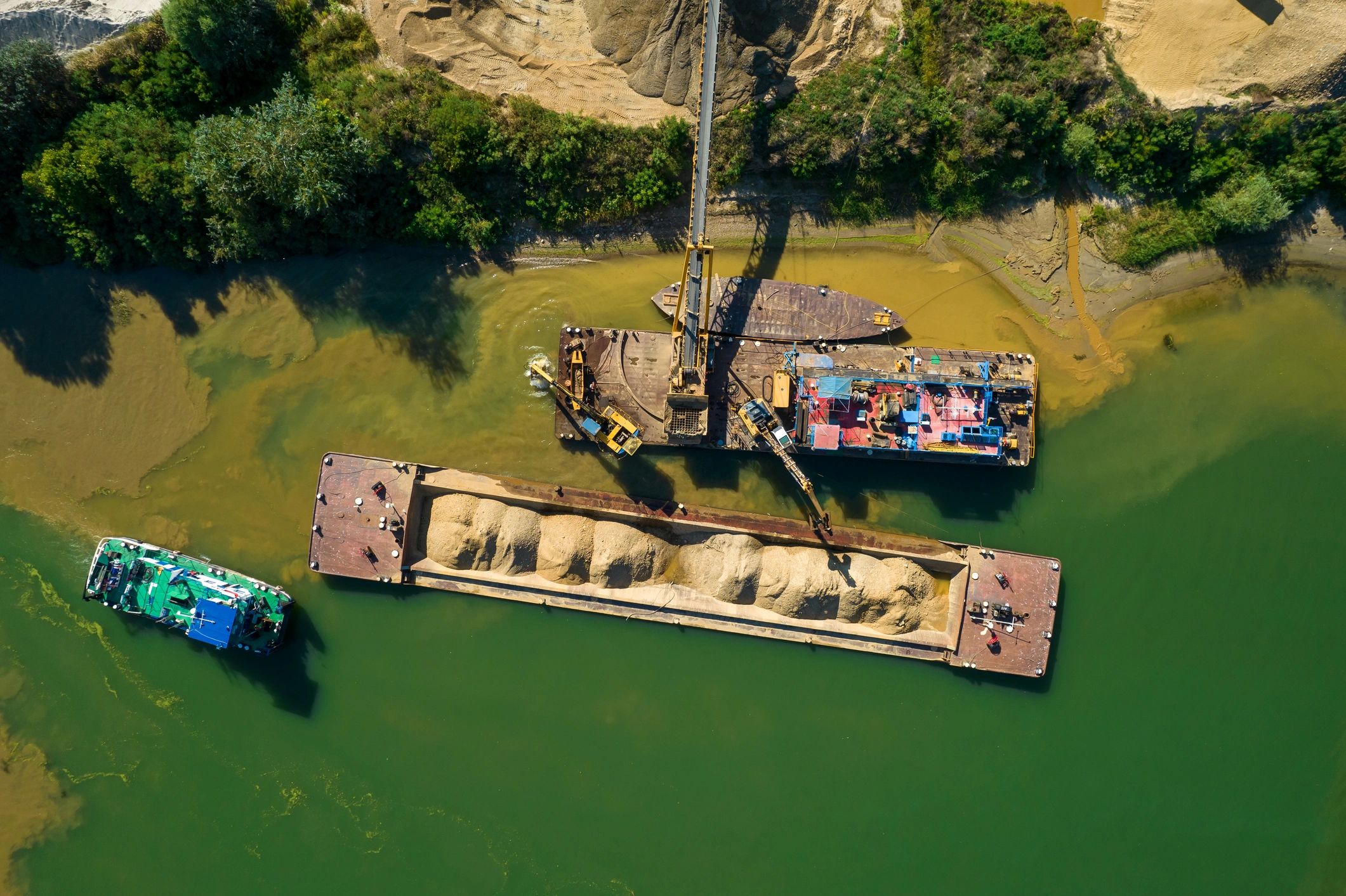 Aerial view of quarry operations and equipment