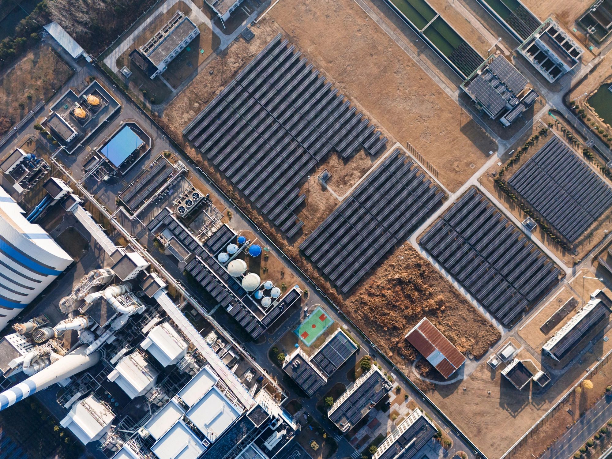 Aerial view of solar panels for inspection documentation