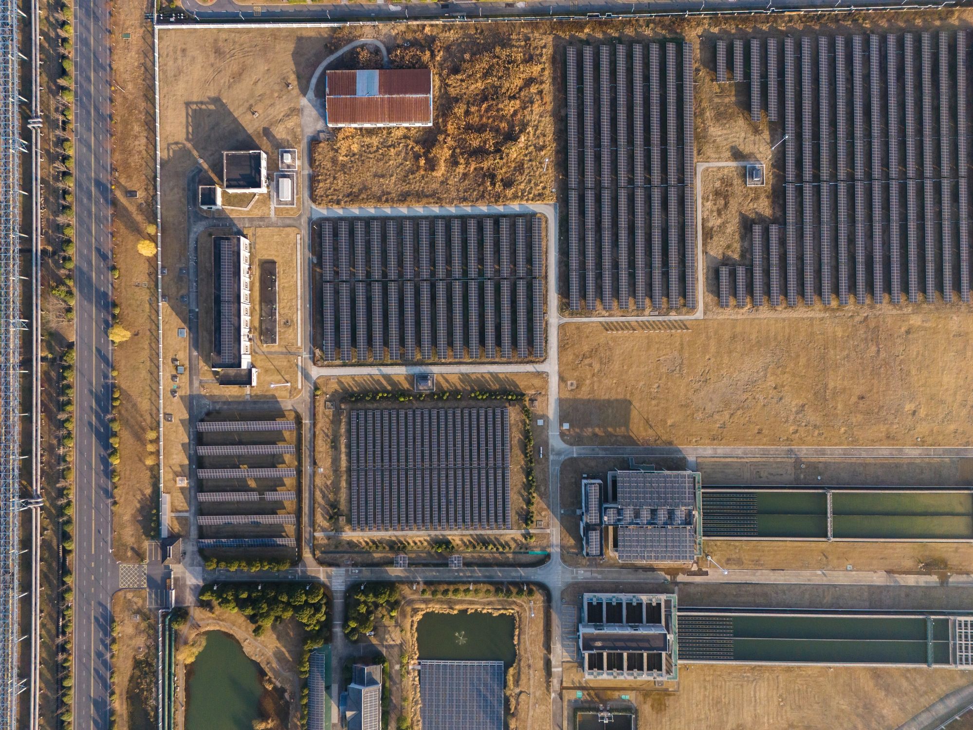 Aerial view of a solar farm for inspection and documentation
